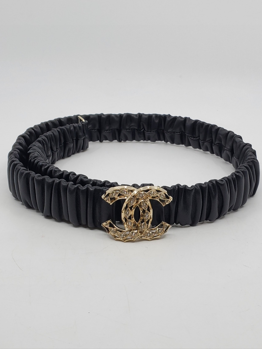Chanel 2024 Lambskin Metal Strass Ruched Chain CC Belt - Picture 2 of 8